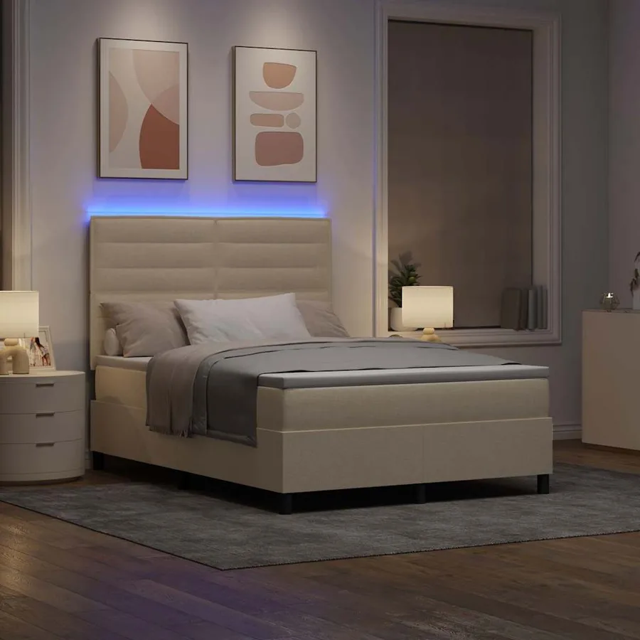 Lit à ressorts avec matelas avec LED Crème 140 x 200 cm tissu - 5