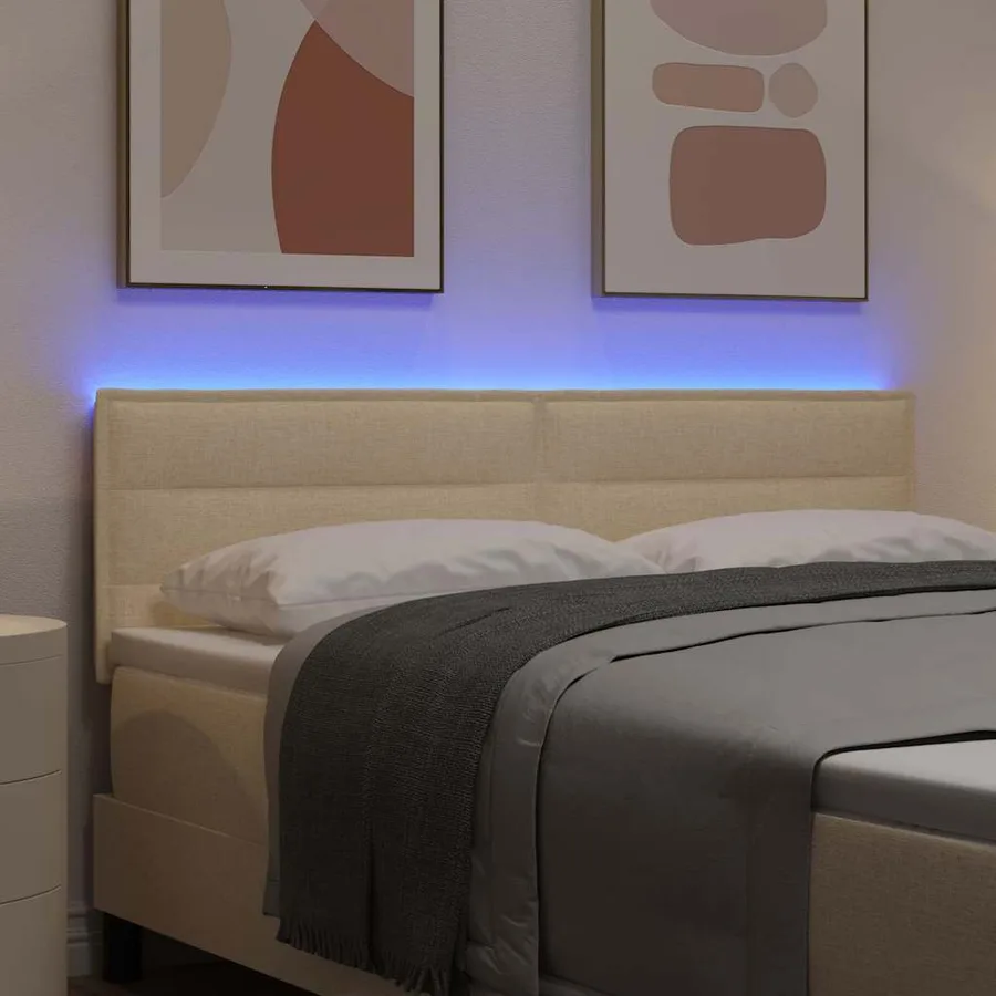 Tête de lit LED avec bandes LED Crème 144 cm tissu - 4