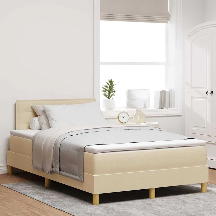 Lit à ressorts avec coussin Crème 120 x 200 cm tissu