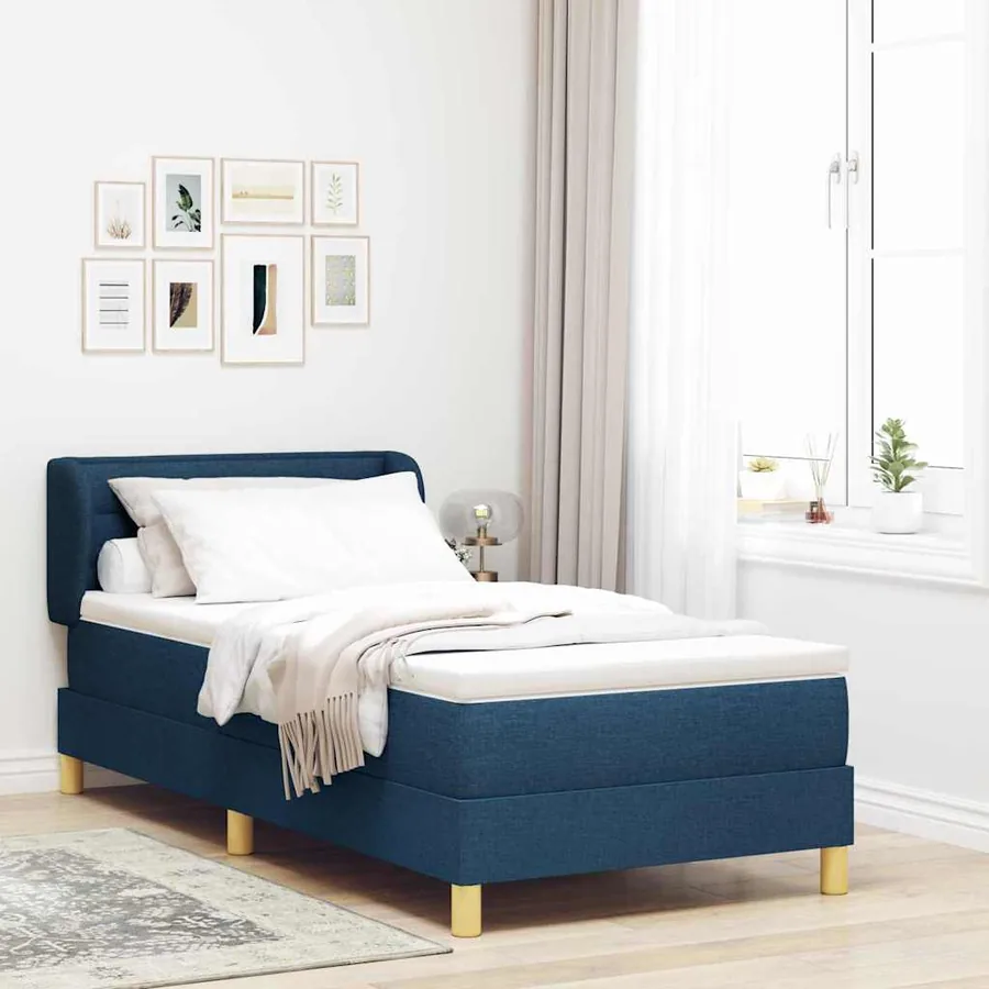 Lit à ressorts avec matelas Bleu 90 x 190 cm tissu