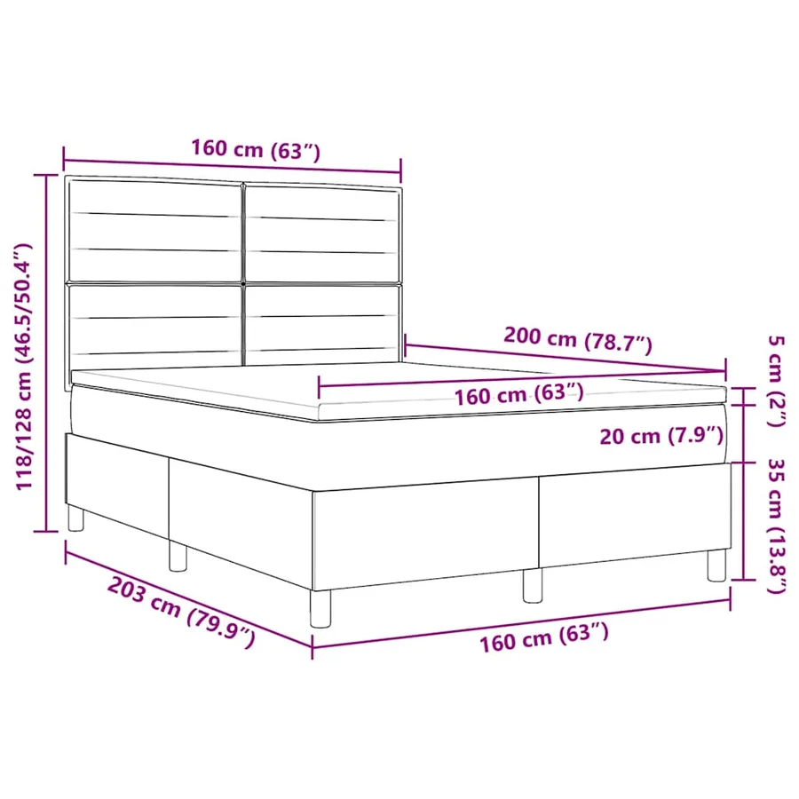 Lit à ressort LED avec matelas Gris clair 160 x 200 cm tissu - 14