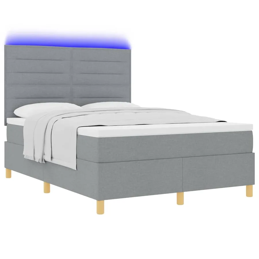 Lit à ressort LED avec matelas Gris clair 160 x 200 cm tissu - 3