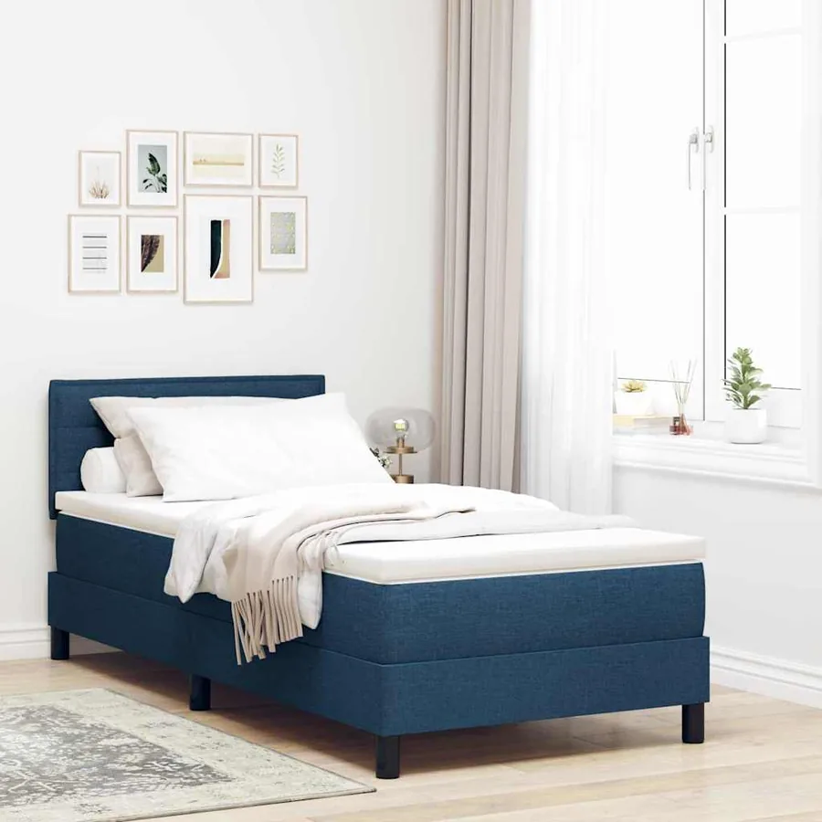 Lit à ressorts avec coussin Bleu 90 x 190 cm tissu
