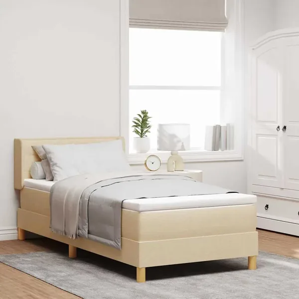 Lit à ressorts avec matelas Crème 200 x 100 cm tissu