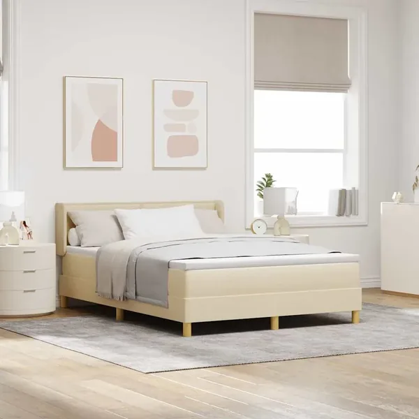 Lit à ressorts avec matelas Crème 190 x 140 cm tissu