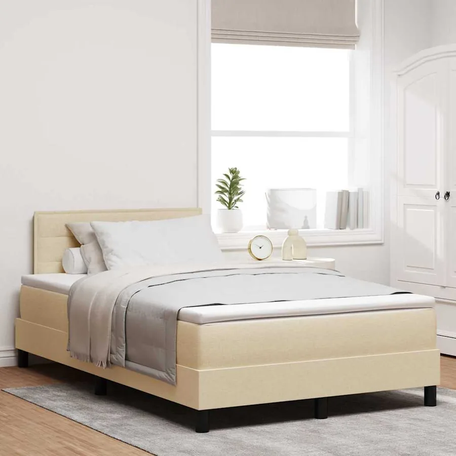 Lit à ressorts avec matelas avec LED Crème 120 x 200 cm tissu