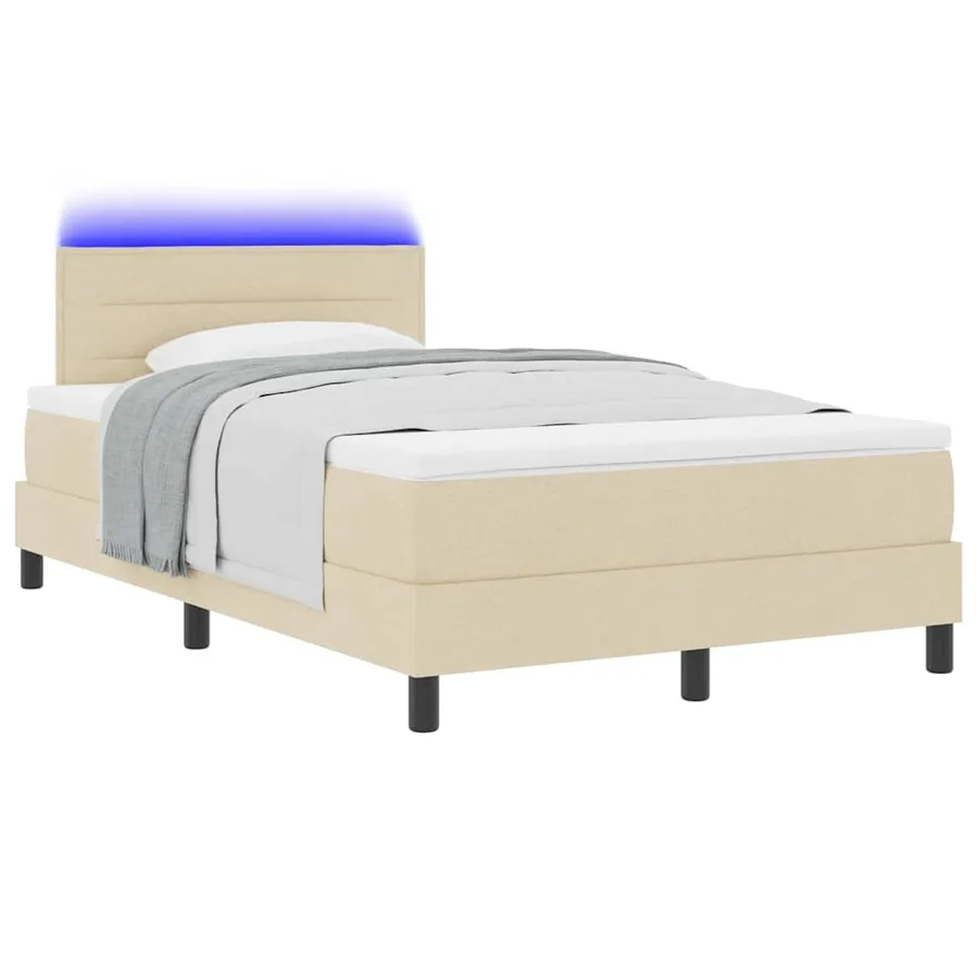 Lit à ressorts avec matelas avec LED Crème 120 x 200 cm tissu - 3