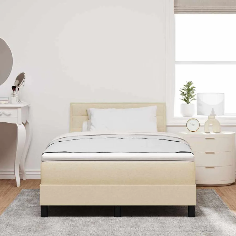 Lit à ressorts avec matelas avec LED Crème 120 x 200 cm tissu - 4