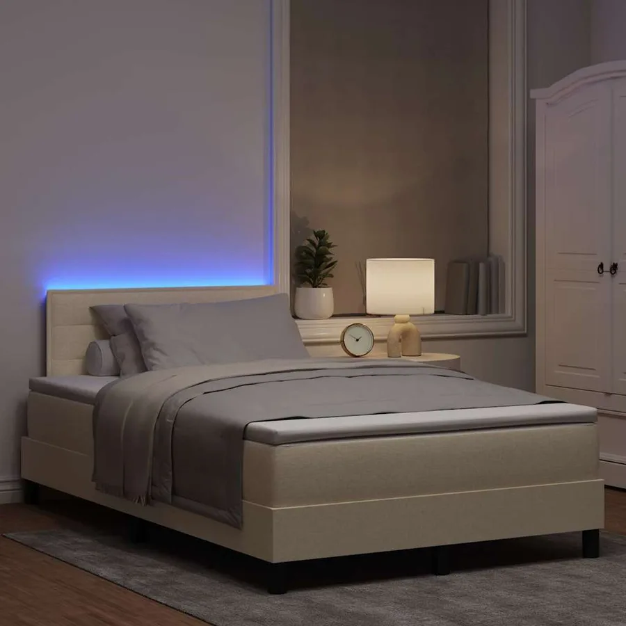 Lit à ressorts avec matelas avec LED Crème 120 x 200 cm tissu - 5