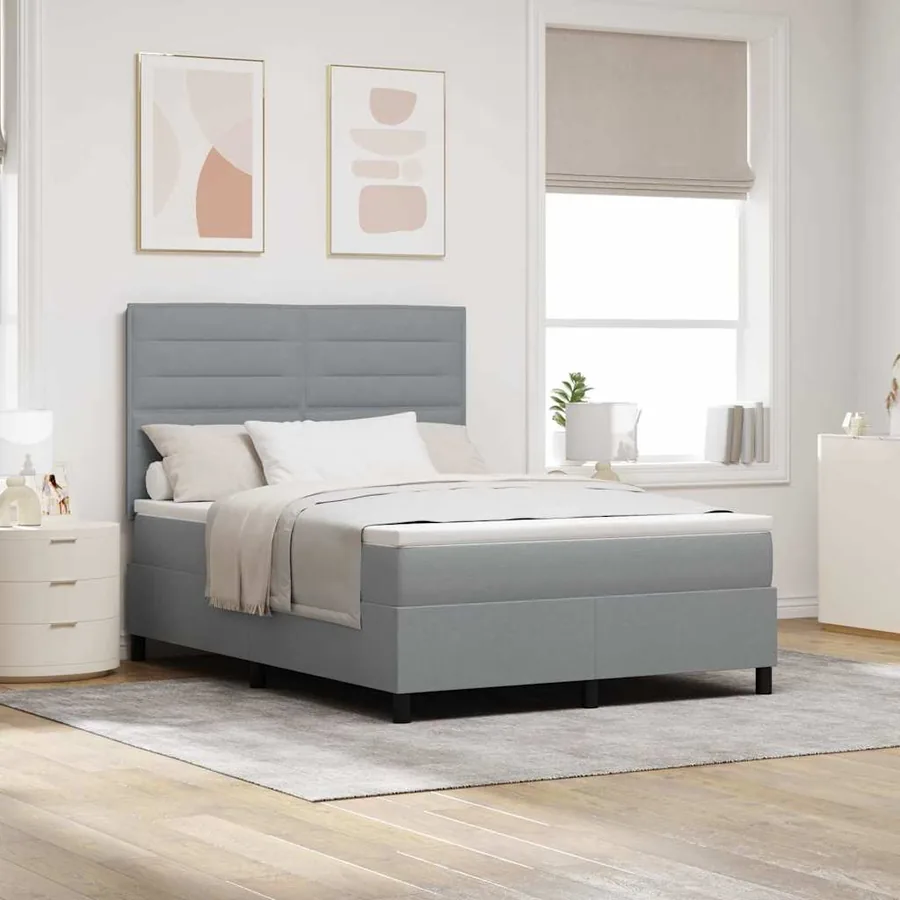 Lit à ressorts avec matelas Gris clair 160 x 200 cm tissu