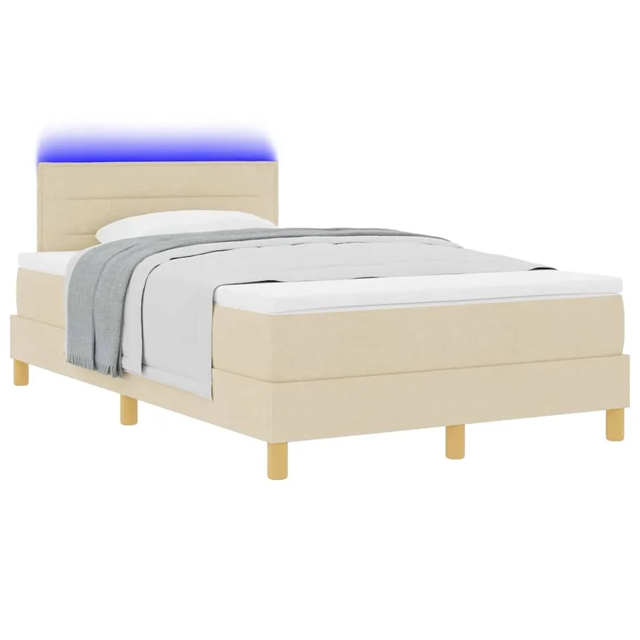 Lit à ressort LED avec bandes LED Crème 120 x 190 cm tissu - 3