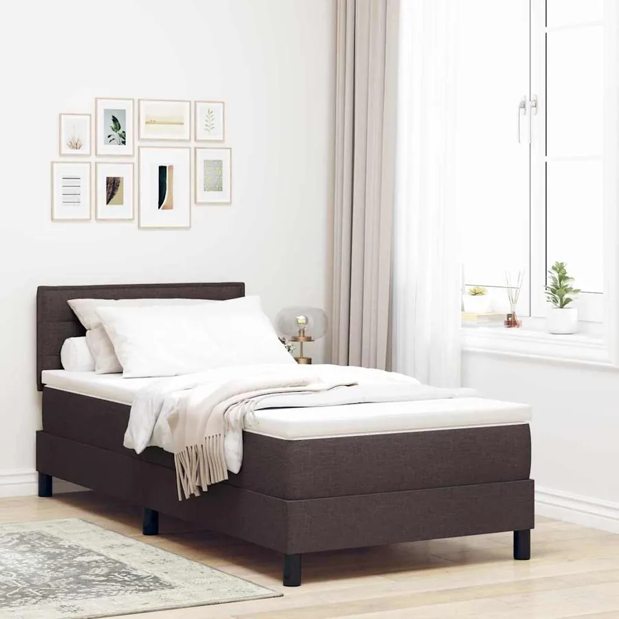 Lit à ressorts avec matelas Marron foncé 90 x 190 cm tissu