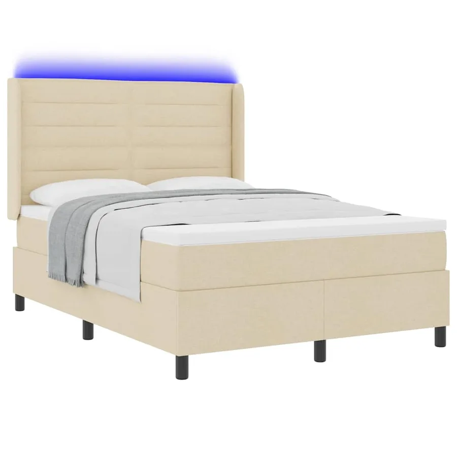 Lit à ressort LED avec matelas Crème 140 x 200 cm tissu - 3