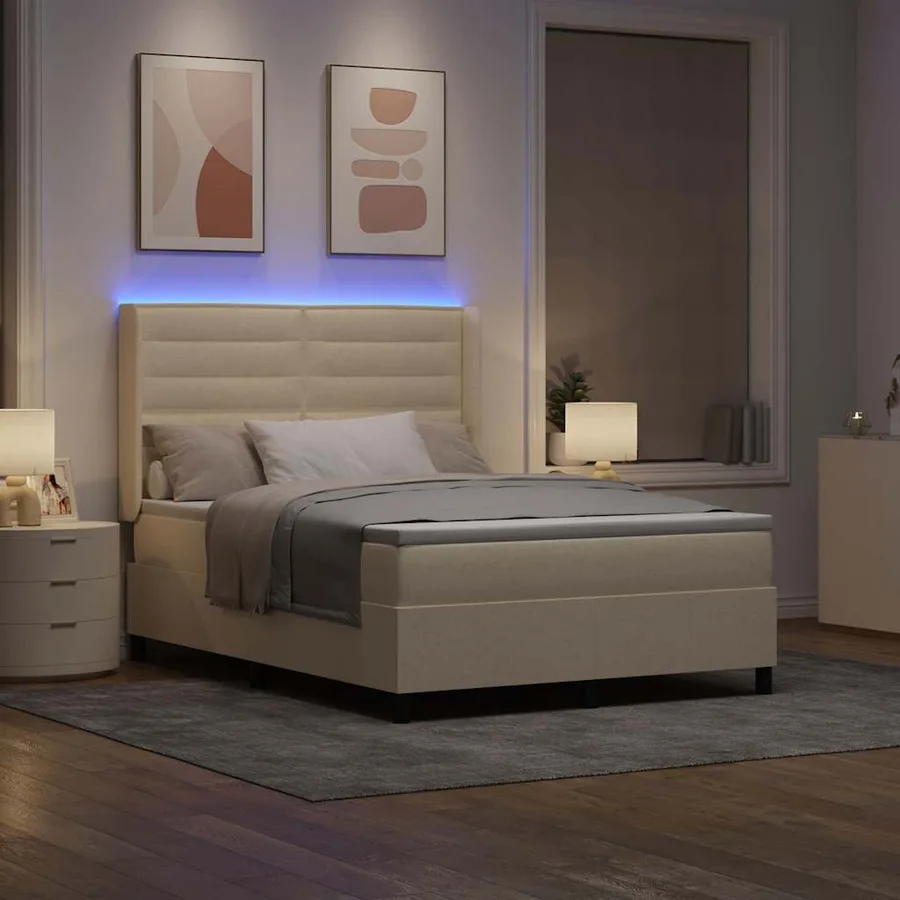 Lit à ressort LED avec matelas Crème 140 x 200 cm tissu - 5