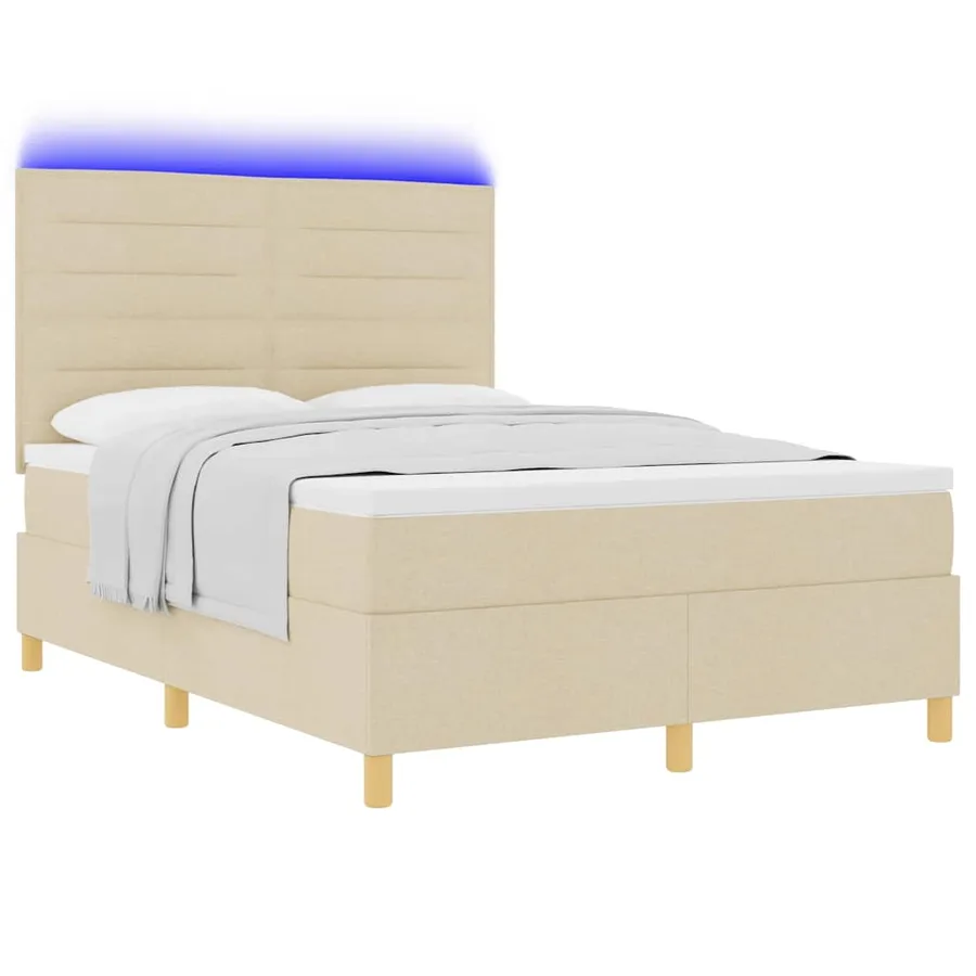 Lit à ressort LED avec matelas Crème 140 x 200 cm tissu - 3