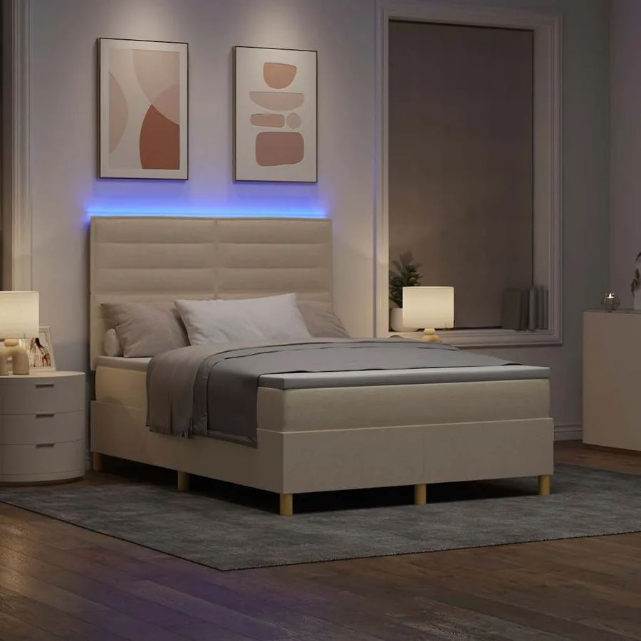 Lit à ressort LED avec matelas Crème 140 x 200 cm tissu - 5
