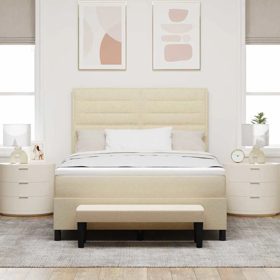 Lit à ressorts avec tête de lit Crème 140 x 200 cm tissu - 3