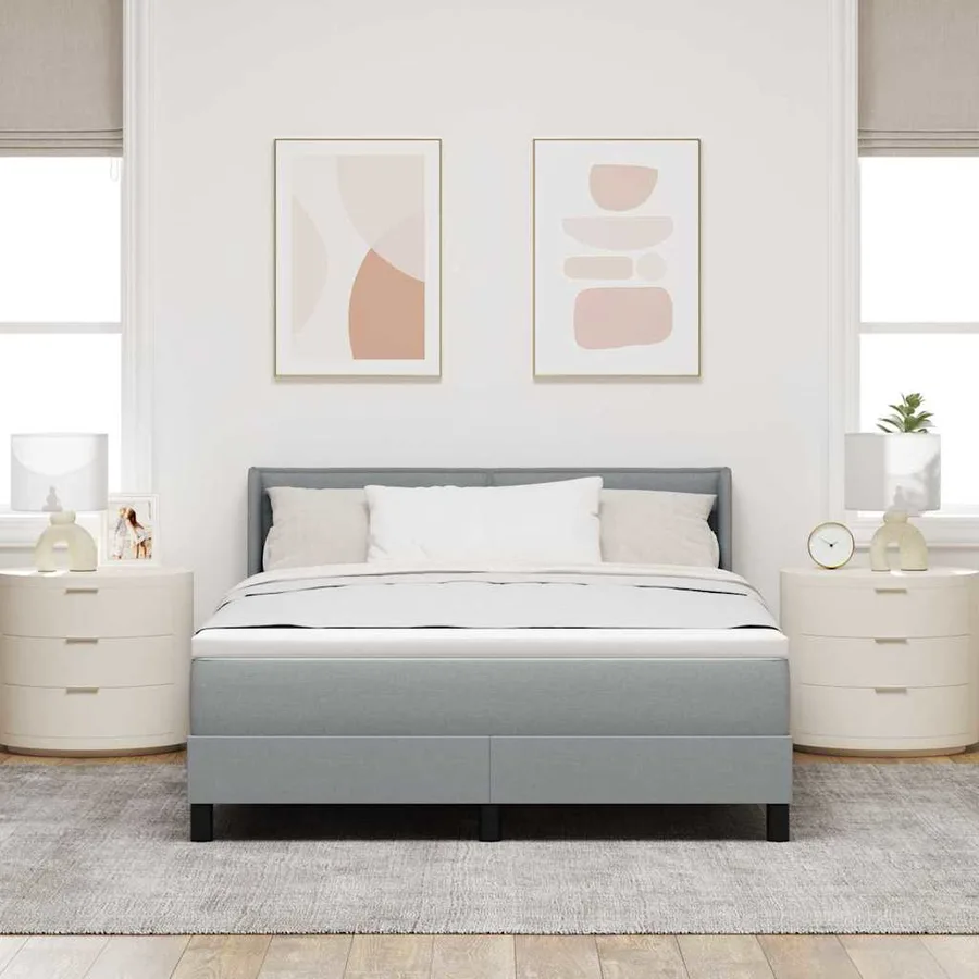 Lit à ressorts avec tête de lit Gris clair 200 x 160 cm tissu - 3