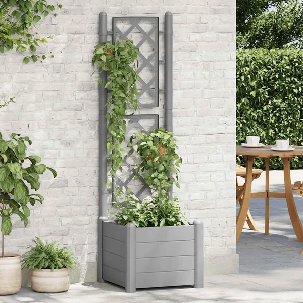 Planter with Trellis 43x43x142 cm PP Stone Grey