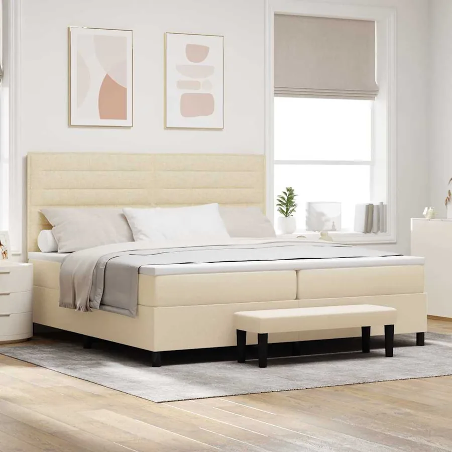 Lit à ressorts avec matelas Crème 200 x 200 cm tissu