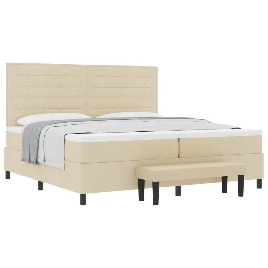 Lit à ressorts avec matelas Crème 200 x 200 cm tissu - 2
