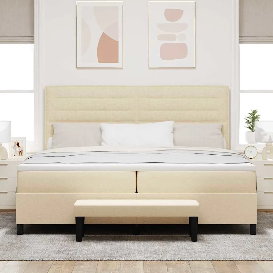 Lit à ressorts avec matelas Crème 200 x 200 cm tissu - 3