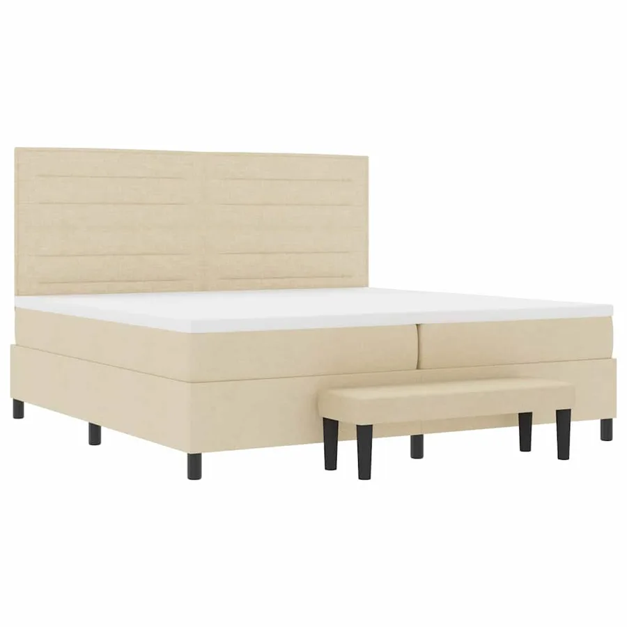 Lit à ressorts avec matelas Crème 200 x 200 cm tissu - 6
