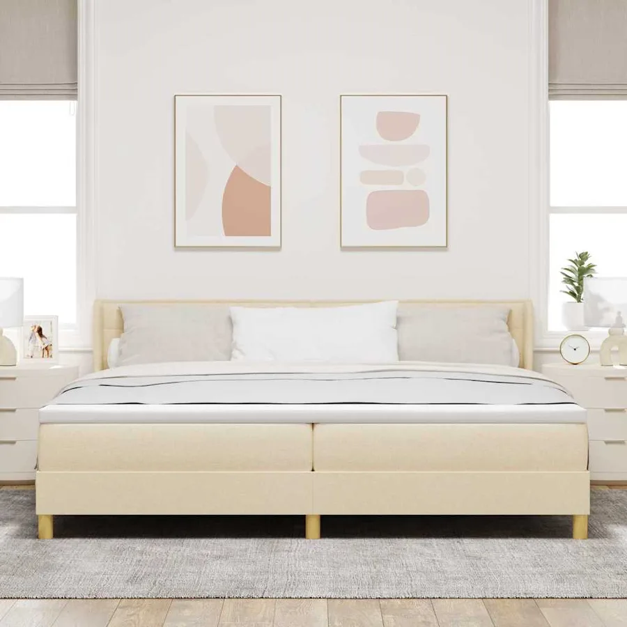 Lit à ressorts avec matelas Crème 200 x 200 cm tissu - 3
