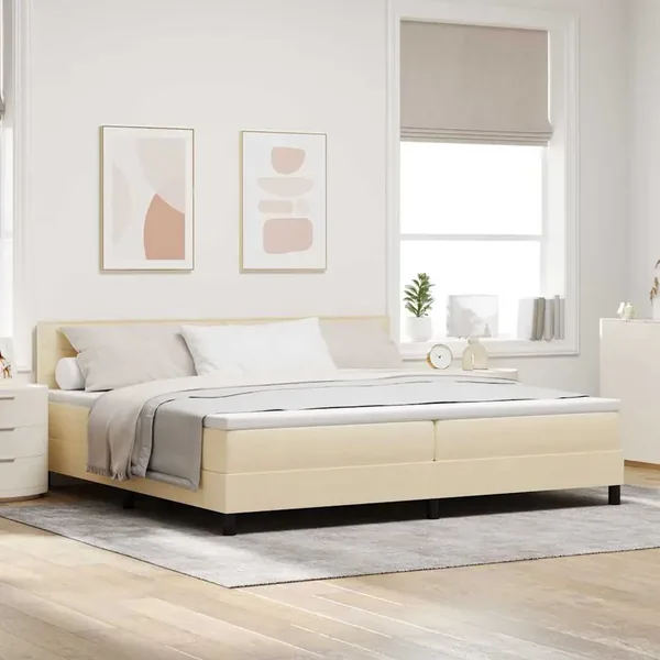 Lit à ressorts avec tête de lit Crème 200 x 200 cm tissu