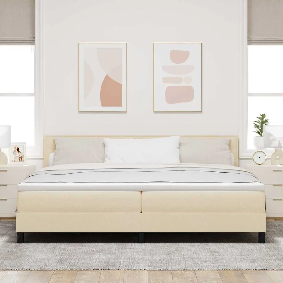 Lit à ressorts avec tête de lit Crème 200 x 200 cm tissu - 3