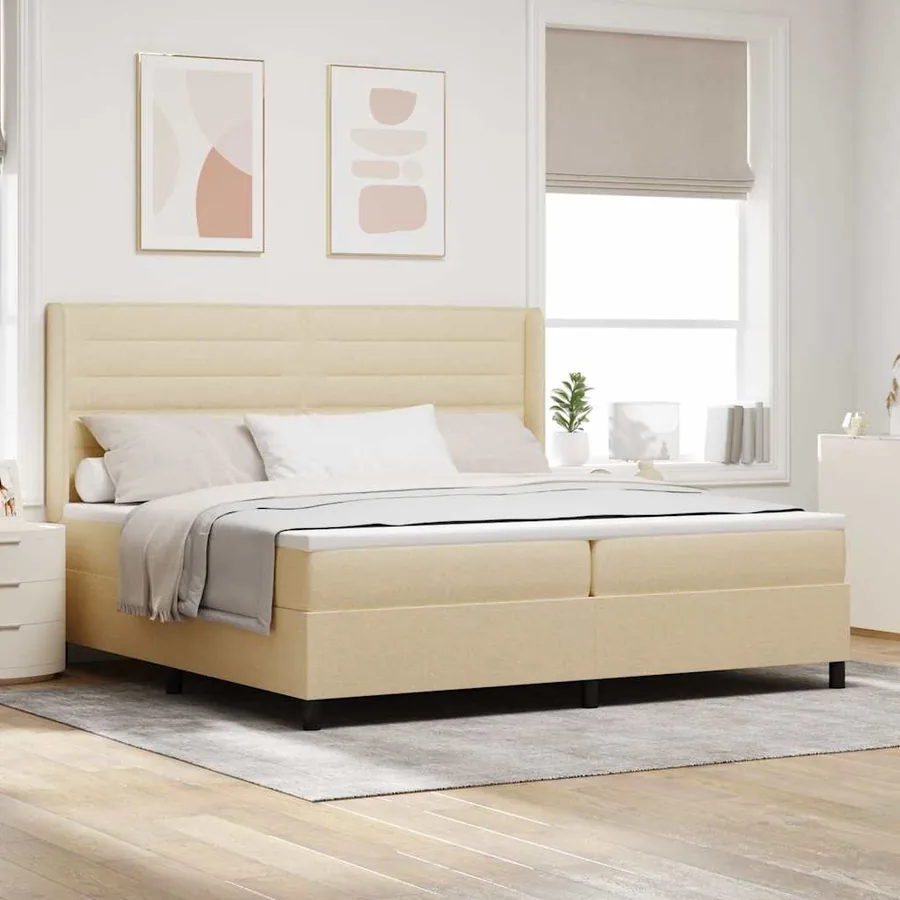 Lit à ressort LED avec matelas Crème 200 x 200 cm tissu