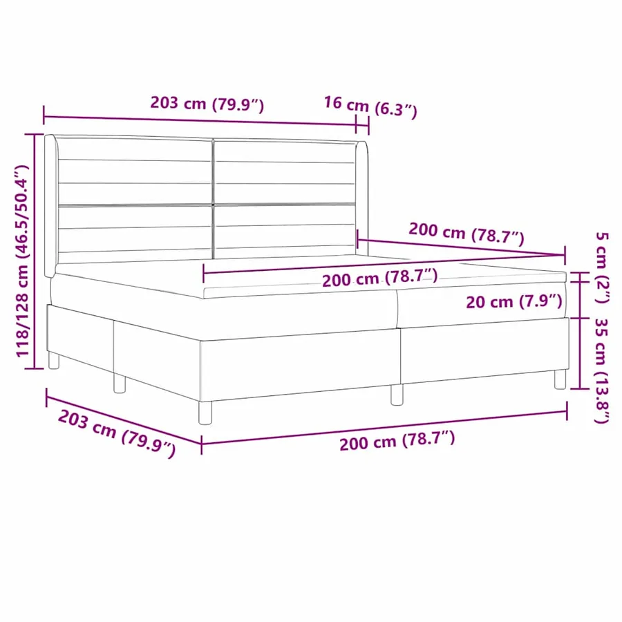 Lit à ressort LED avec matelas Crème 200 x 200 cm tissu - 14