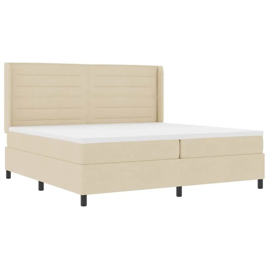 Lit à ressort LED avec matelas Crème 200 x 200 cm tissu - 2