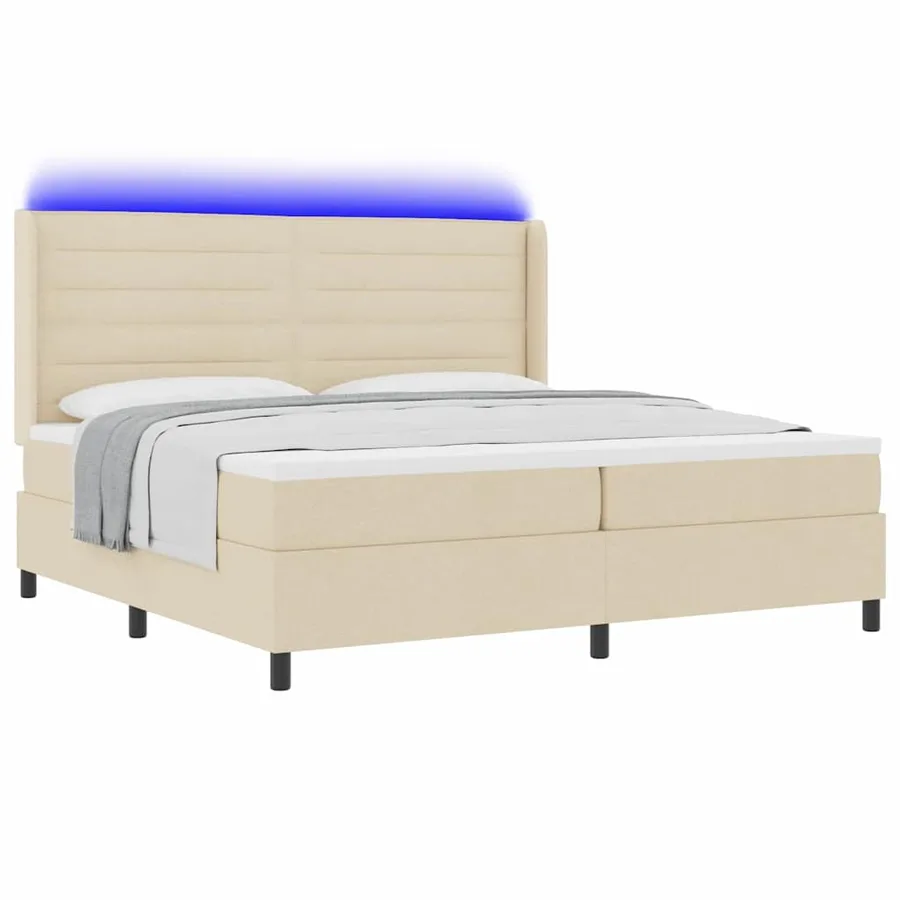 Lit à ressort LED avec matelas Crème 200 x 200 cm tissu - 3