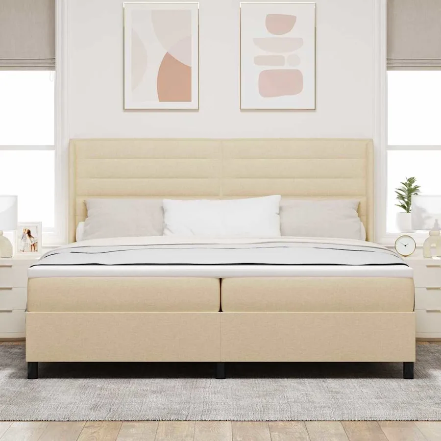 Lit à ressort LED avec matelas Crème 200 x 200 cm tissu - 4