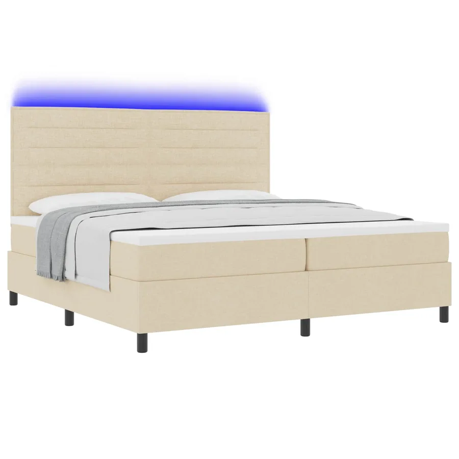 Lit à ressorts avec matelas avec LED Crème 200 x 200 cm tissu - 2