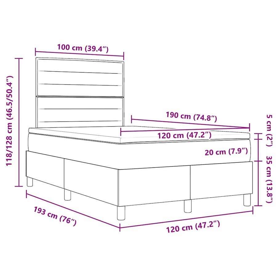 Lit à ressort LED avec matelas Crème 120 x 190 cm tissu - 14