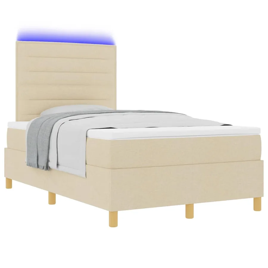 Lit à ressort LED avec matelas Crème 120 x 190 cm tissu - 3