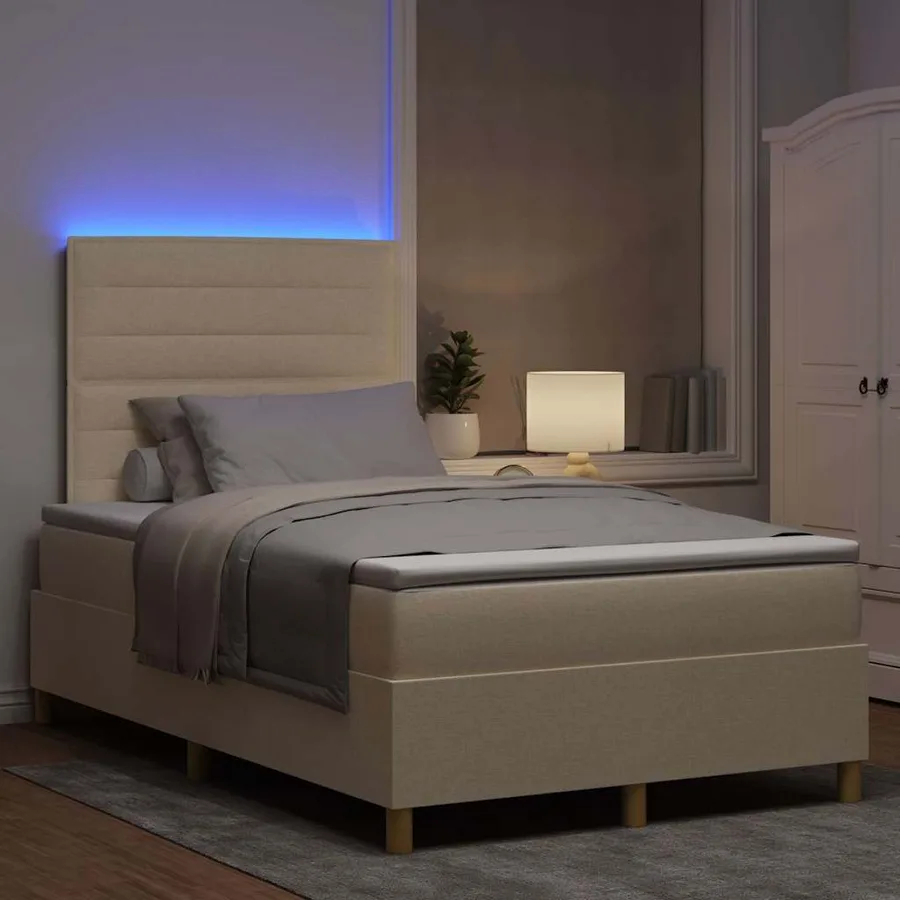 Lit à ressort LED avec matelas Crème 120 x 190 cm tissu - 5
