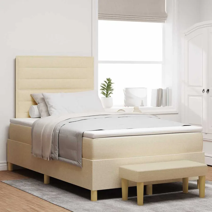 Lit à ressorts avec tête de lit Crème 200 x 120 cm tissu