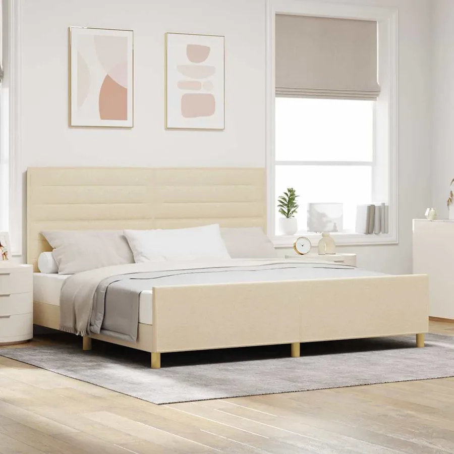 Cadre de lit avec tête de lit Crème 200 x 200 cm tissu
