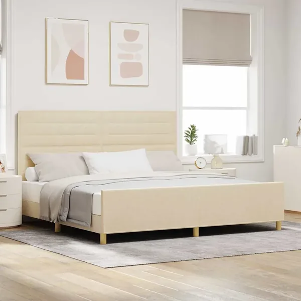 Cadre de lit avec tête de lit Crème 200 x 200 cm tissu