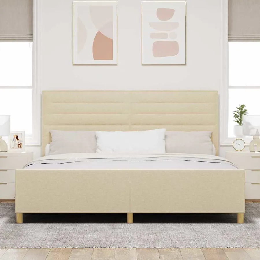 Cadre de lit avec tête de lit Crème 200 x 200 cm tissu - 3
