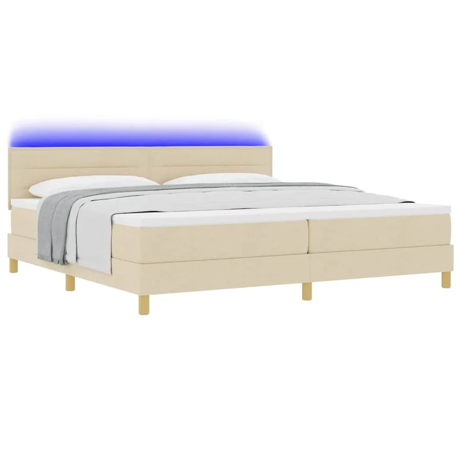 Lit à ressort LED avec bandes LED Crème 200 x 200 cm tissu - 3