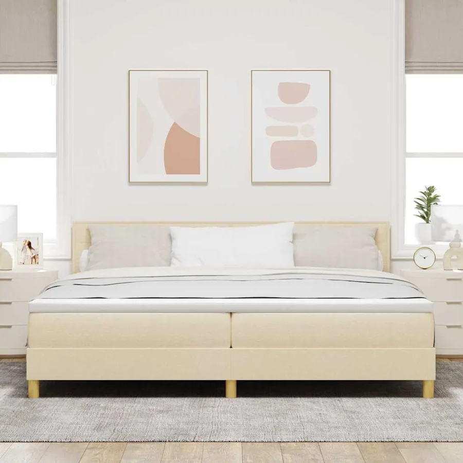 Lit à ressort LED avec bandes LED Crème 200 x 200 cm tissu - 4