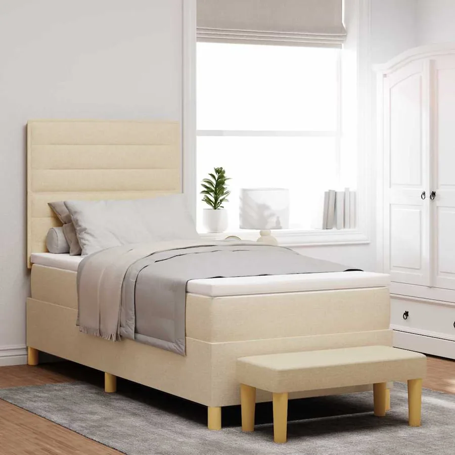 Lit à ressorts avec coussin Crème 200 x 90 cm tissu