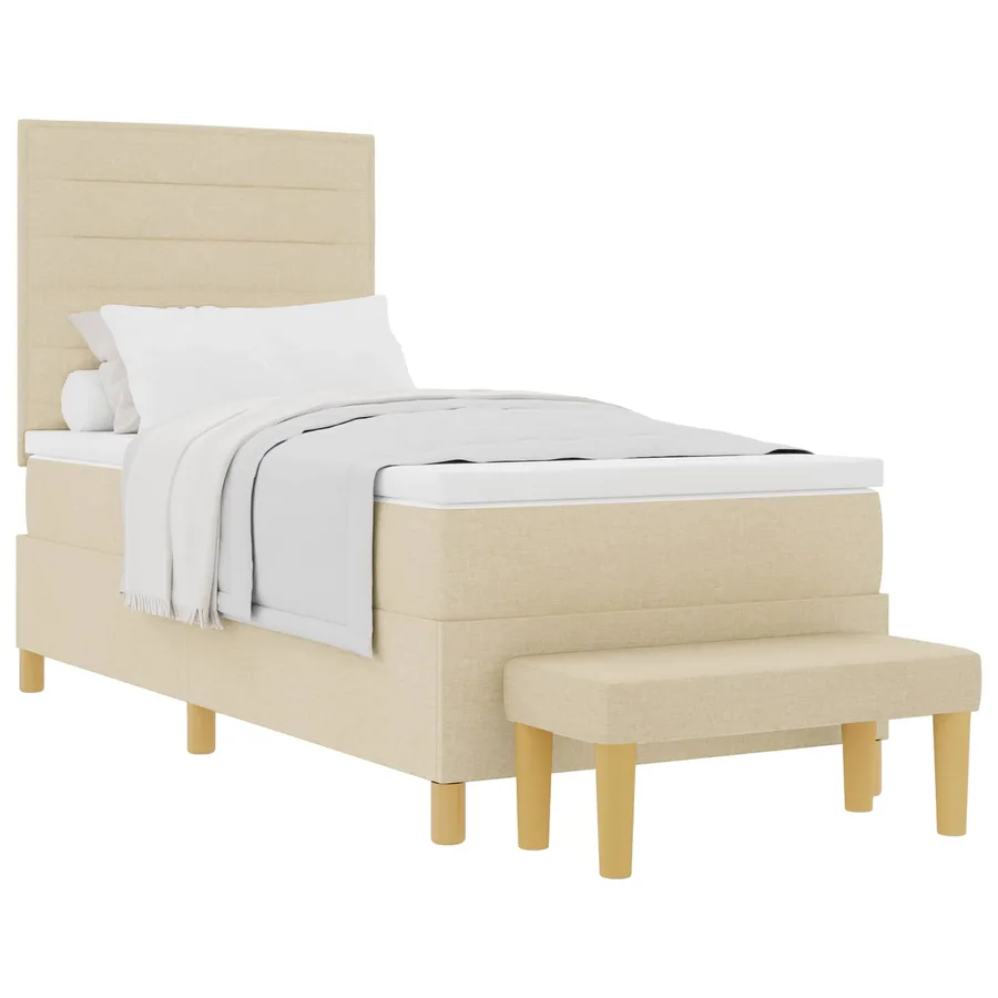 Lit à ressorts avec coussin Crème 200 x 90 cm tissu - 2