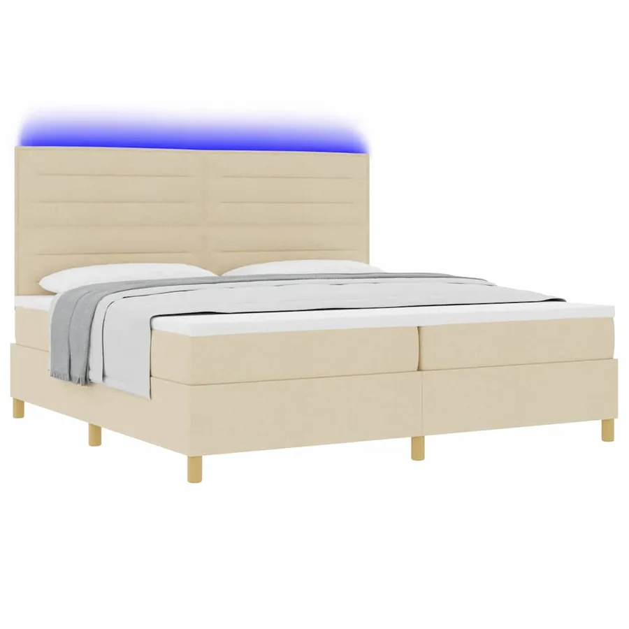 Lit à ressort LED avec matelas Crème 200 x 200 cm tissu - 3
