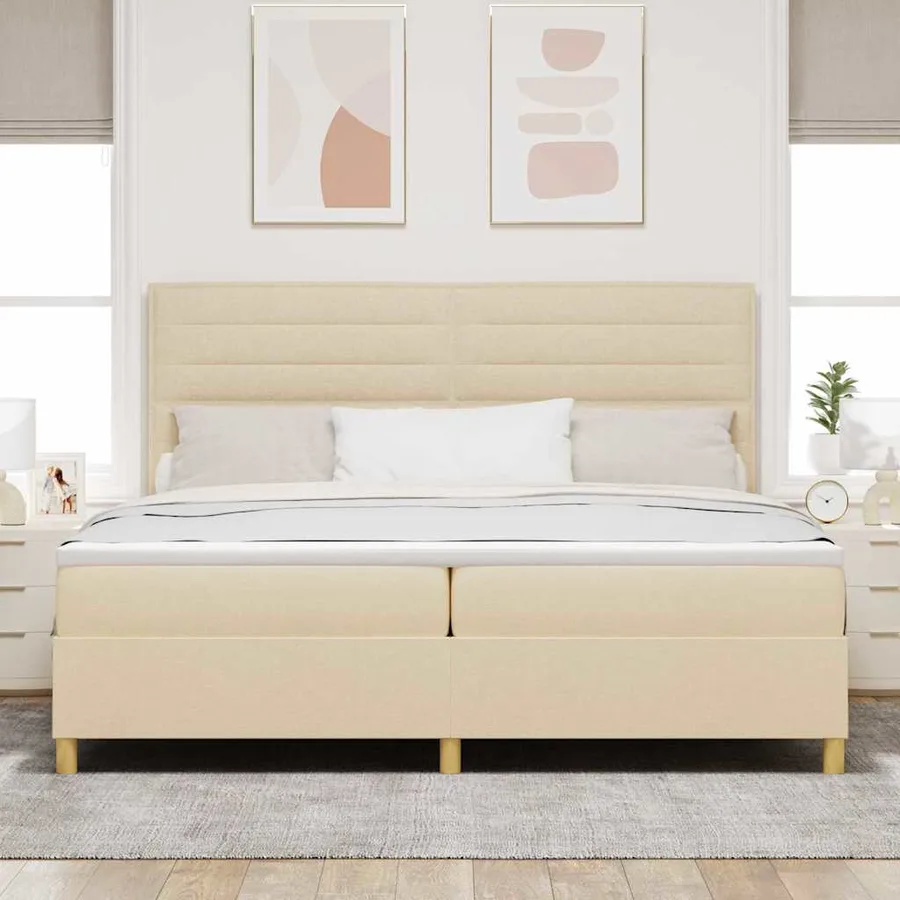 Lit à ressort LED avec matelas Crème 200 x 200 cm tissu - 4