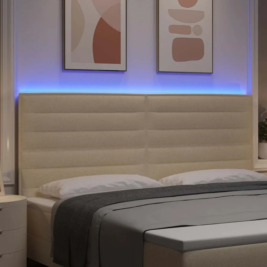 Tête de lit LED avec bandes LED Crème 200 cm tissu - 4